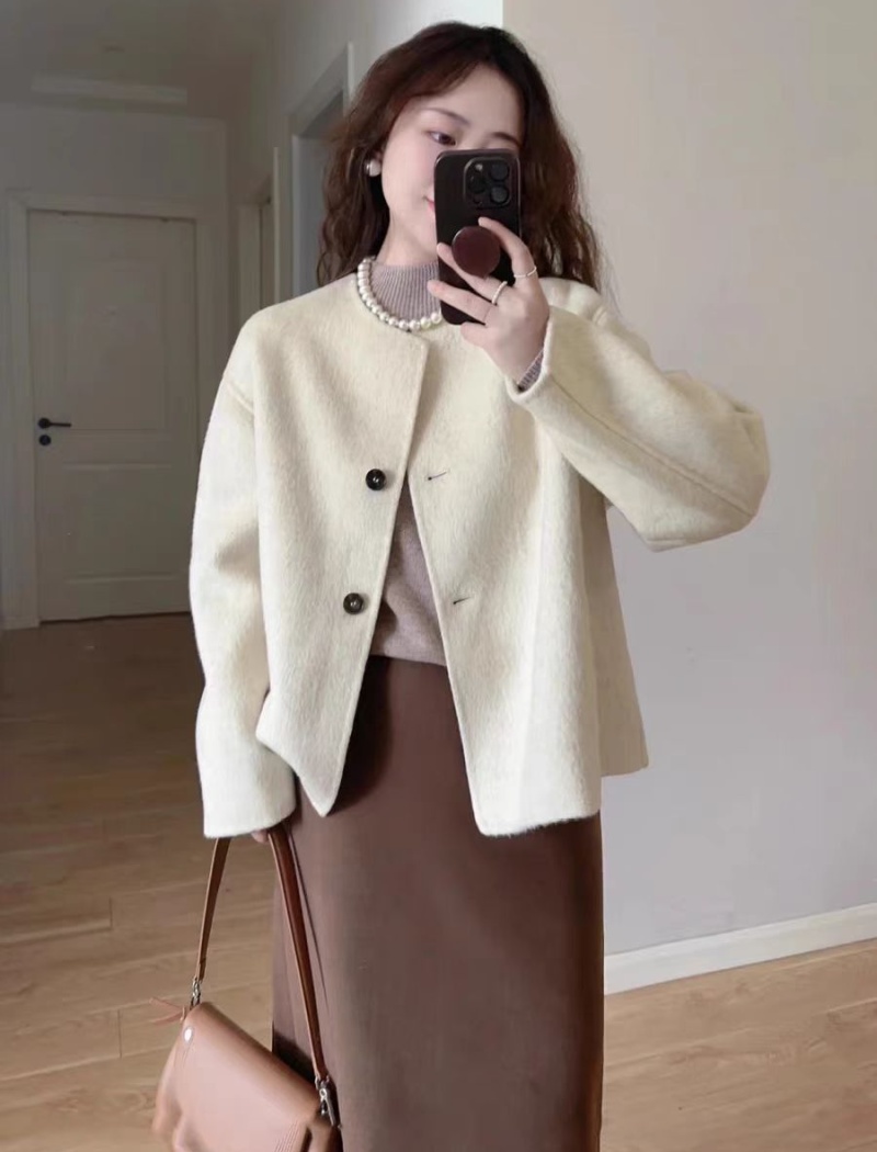 Woolen overcoat round neck woolen coat for women