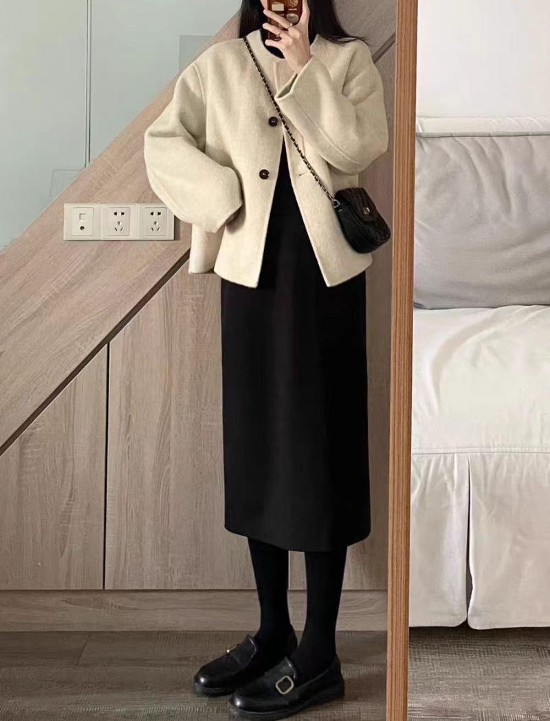 Woolen overcoat round neck woolen coat for women