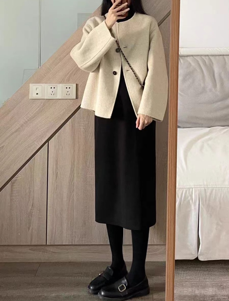Woolen overcoat round neck woolen coat for women