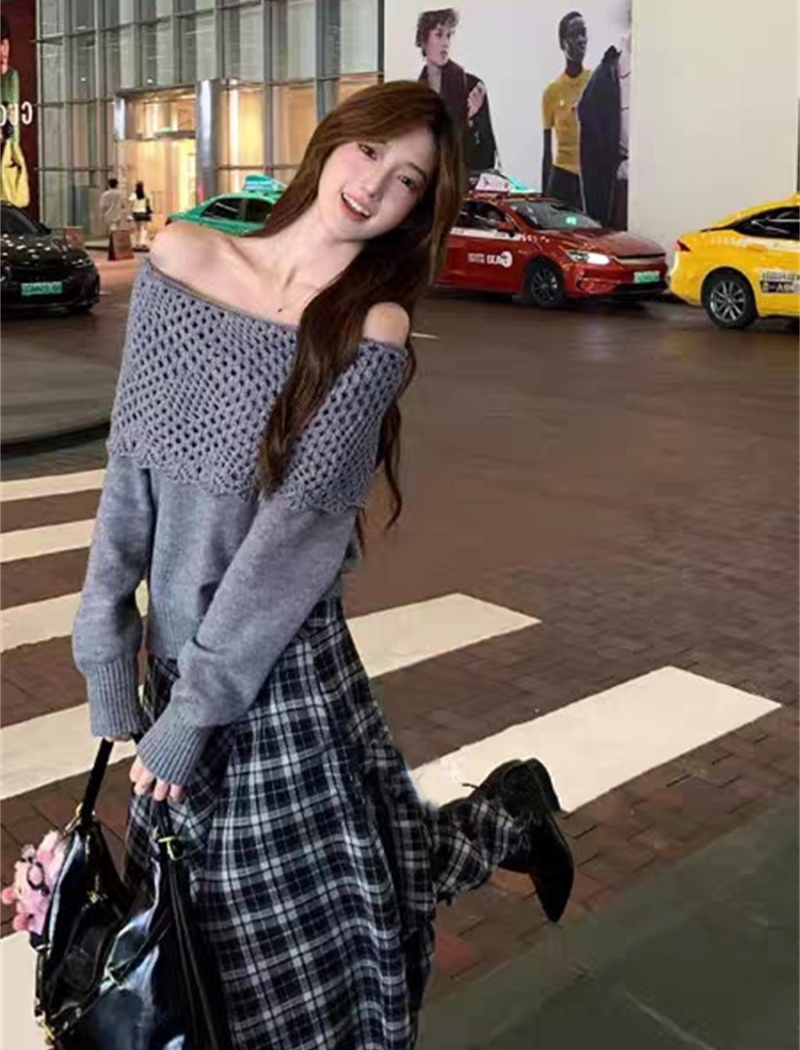 Flat shoulder strapless sweater lazy tops for women