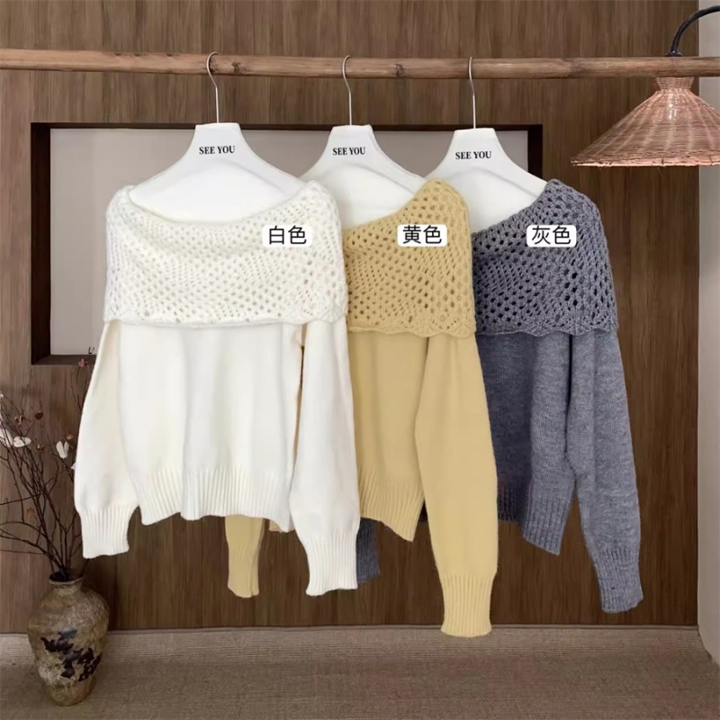 Flat shoulder strapless sweater lazy tops for women