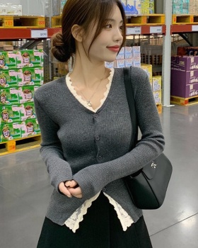 Lace pinched waist cardigan split knitted tops