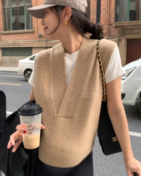 Simple V-neck tops temperament short vest for women