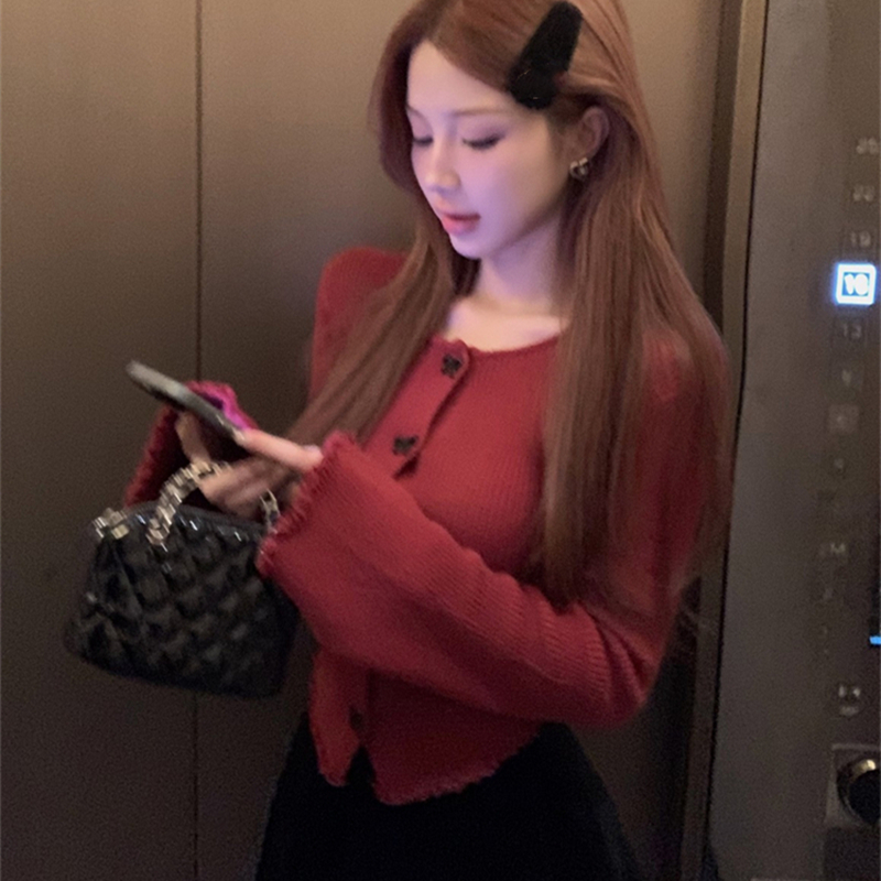 Slim wood ear France style sweater bow round neck tops