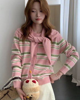 Loose Korean style sweater stripe shawl for women