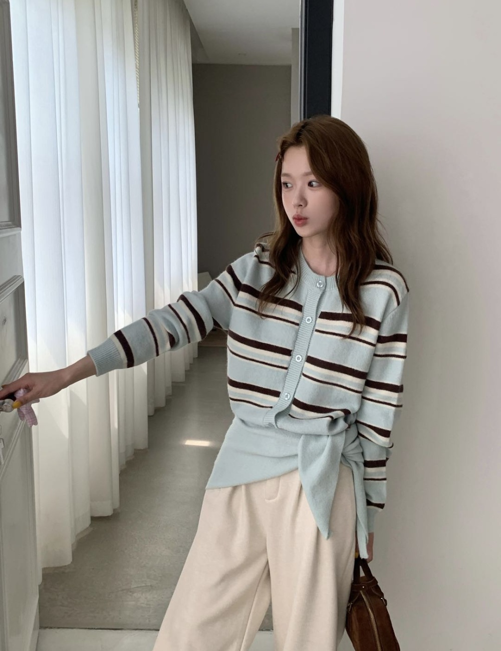 Loose Korean style sweater stripe shawl for women