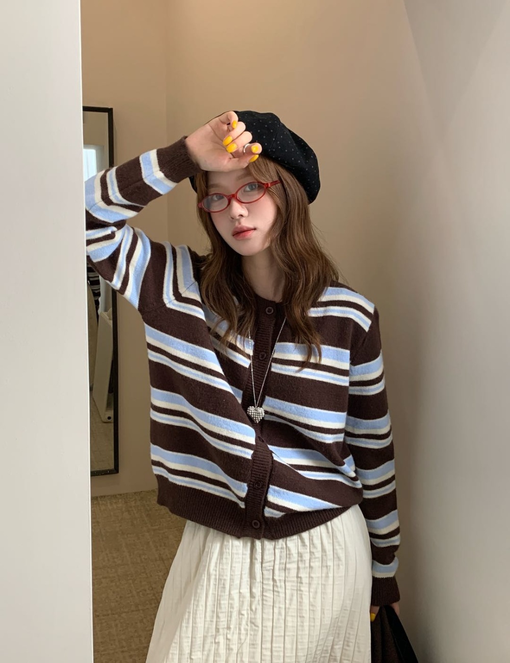 Loose Korean style sweater stripe shawl for women