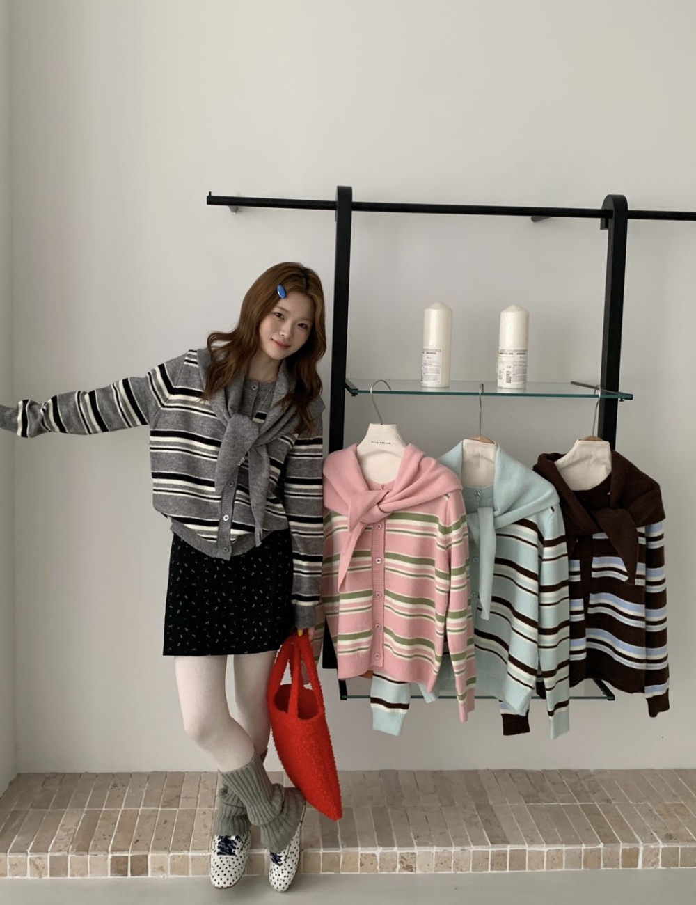 Loose Korean style sweater stripe shawl for women