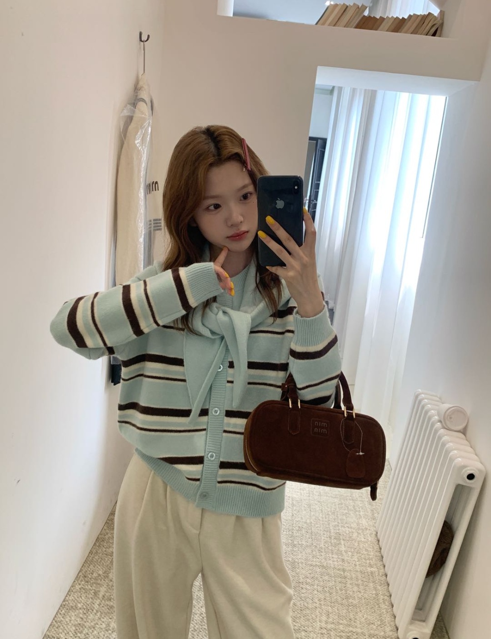 Loose Korean style sweater stripe shawl for women