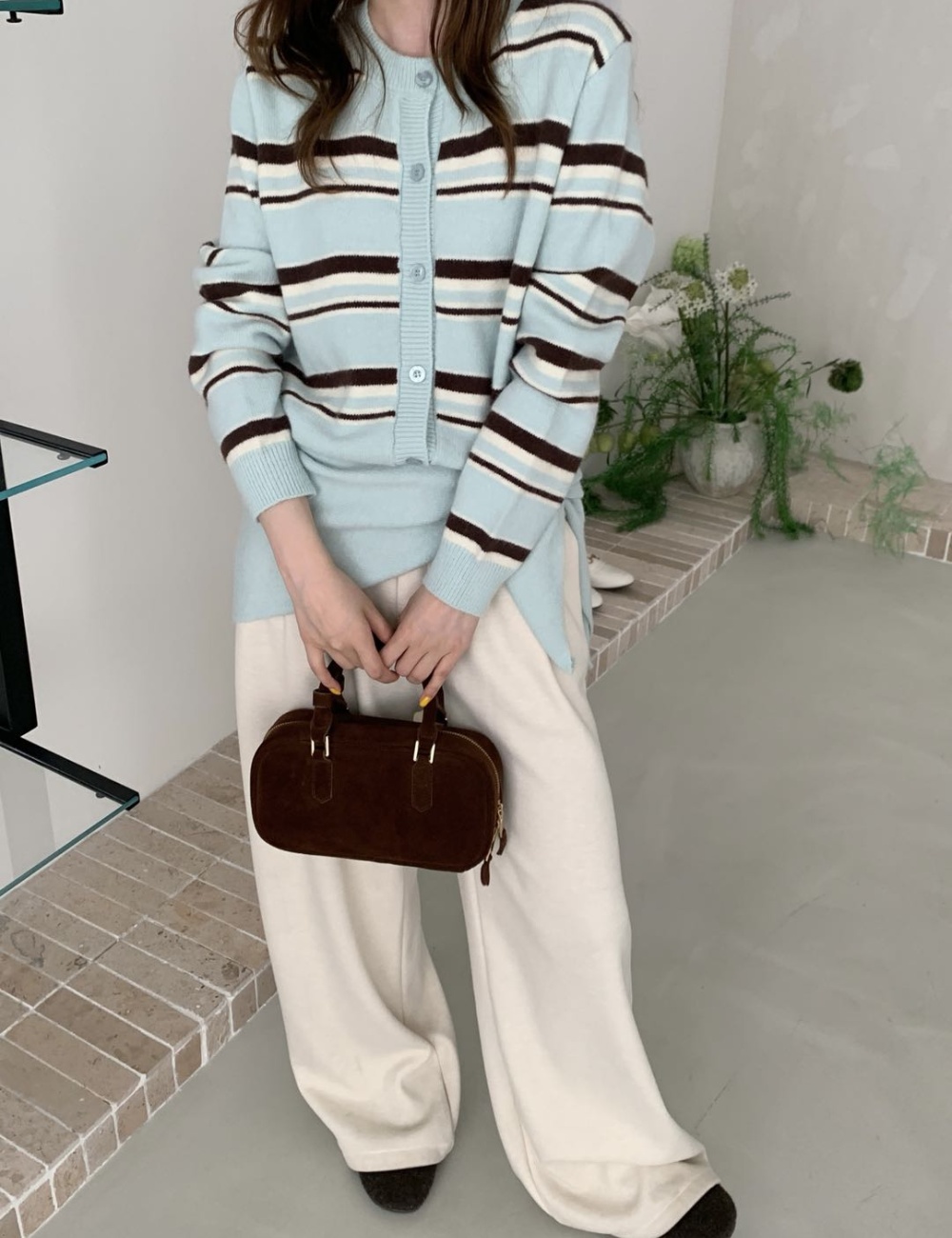 Loose Korean style sweater stripe shawl for women