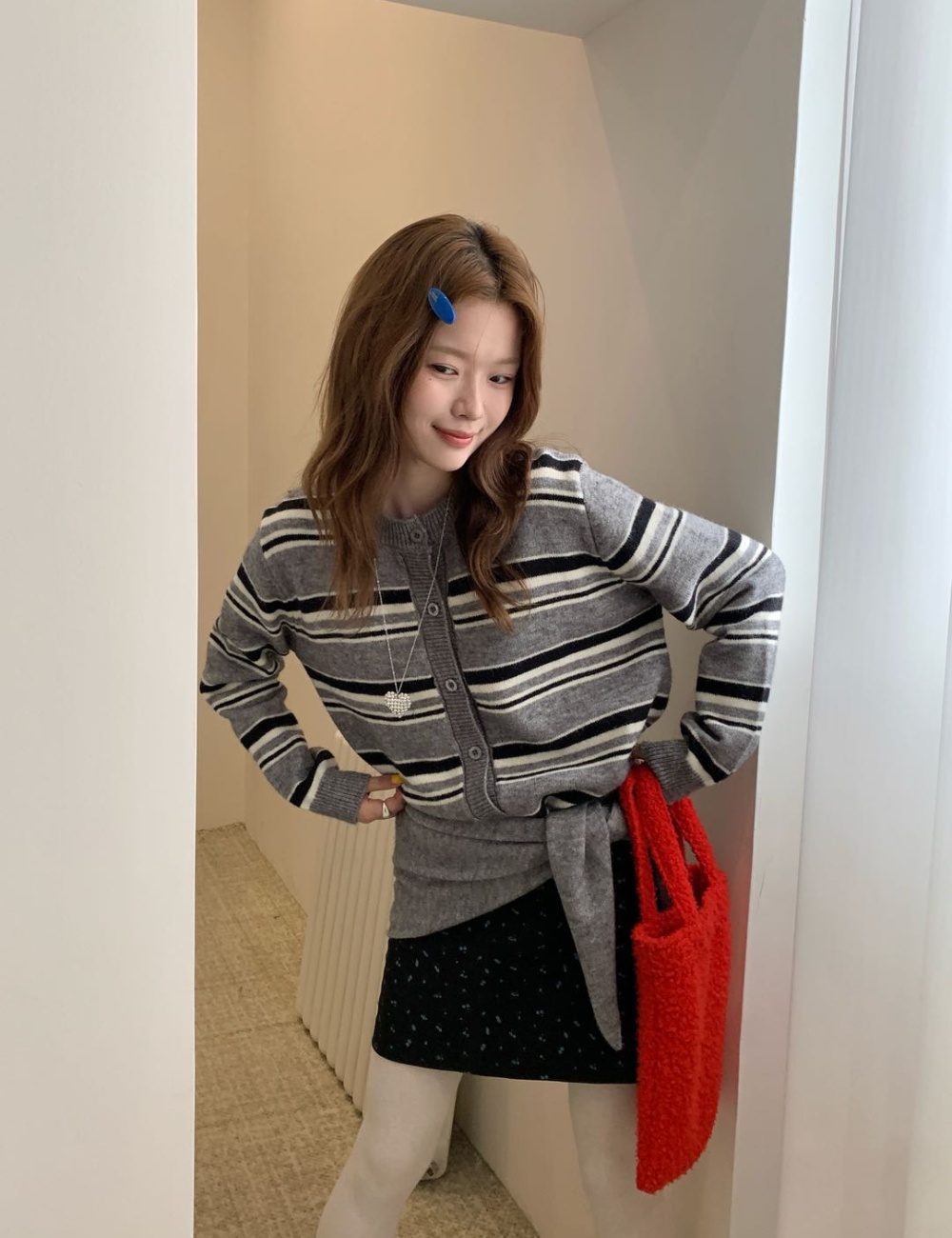 Loose Korean style sweater stripe shawl for women