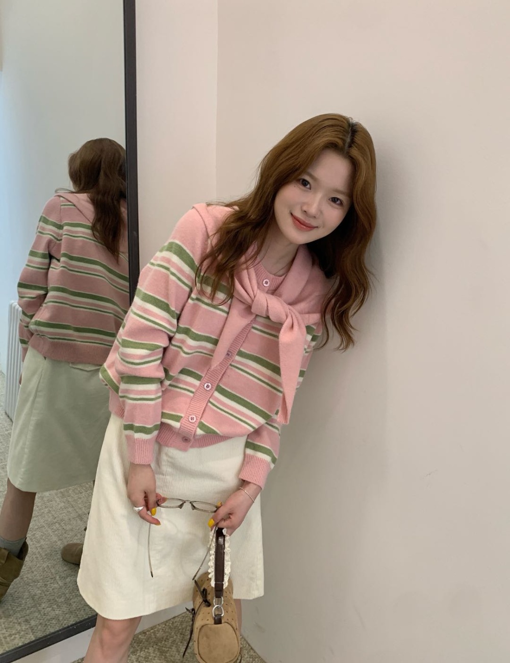 Loose Korean style sweater stripe shawl for women