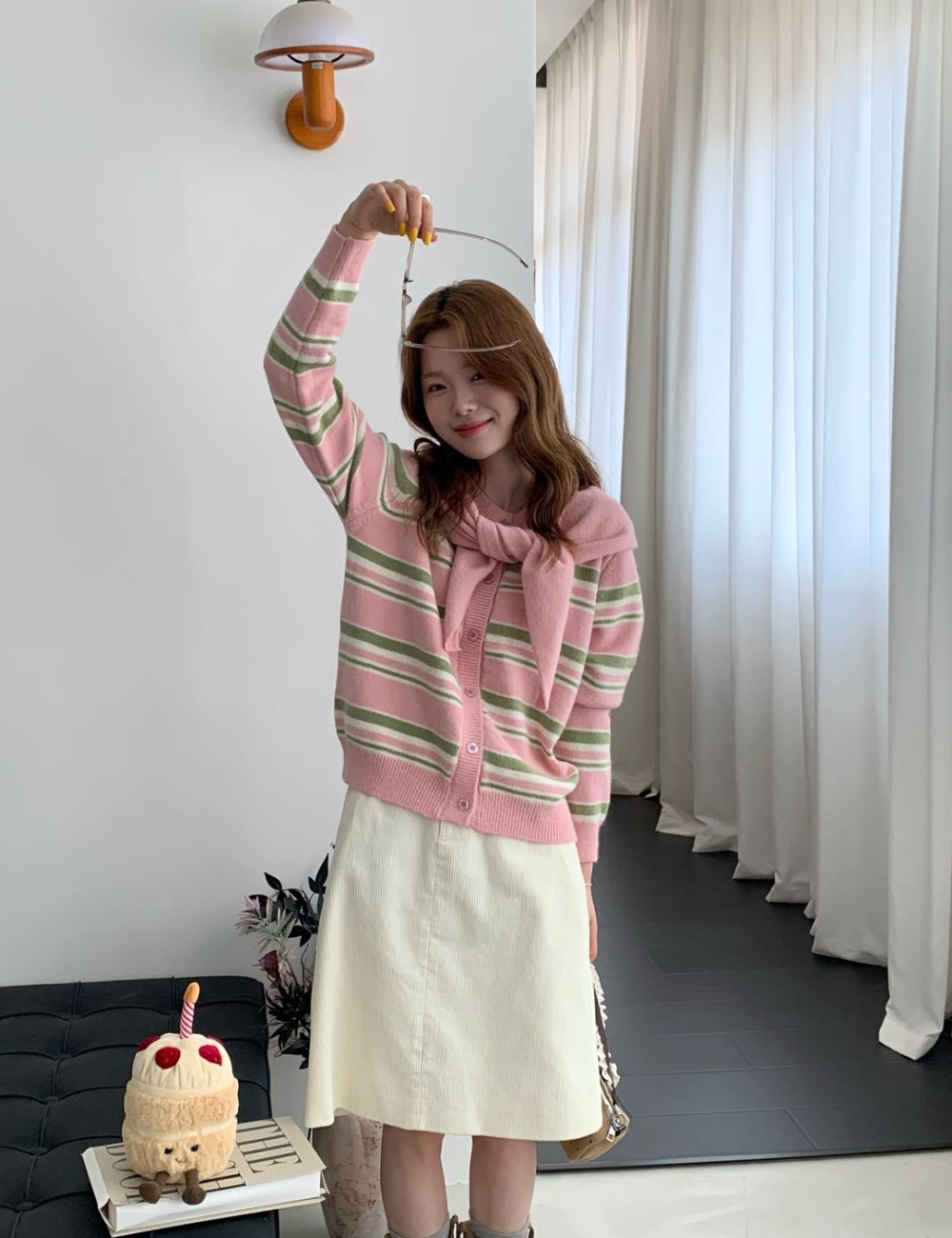 Loose Korean style sweater stripe shawl for women