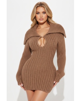 Lantern sleeve slim winter elasticity sweater dress