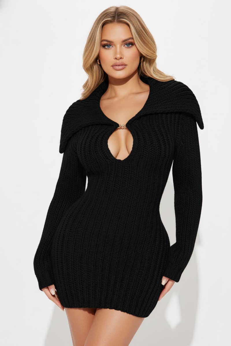 Lantern sleeve slim winter elasticity sweater dress