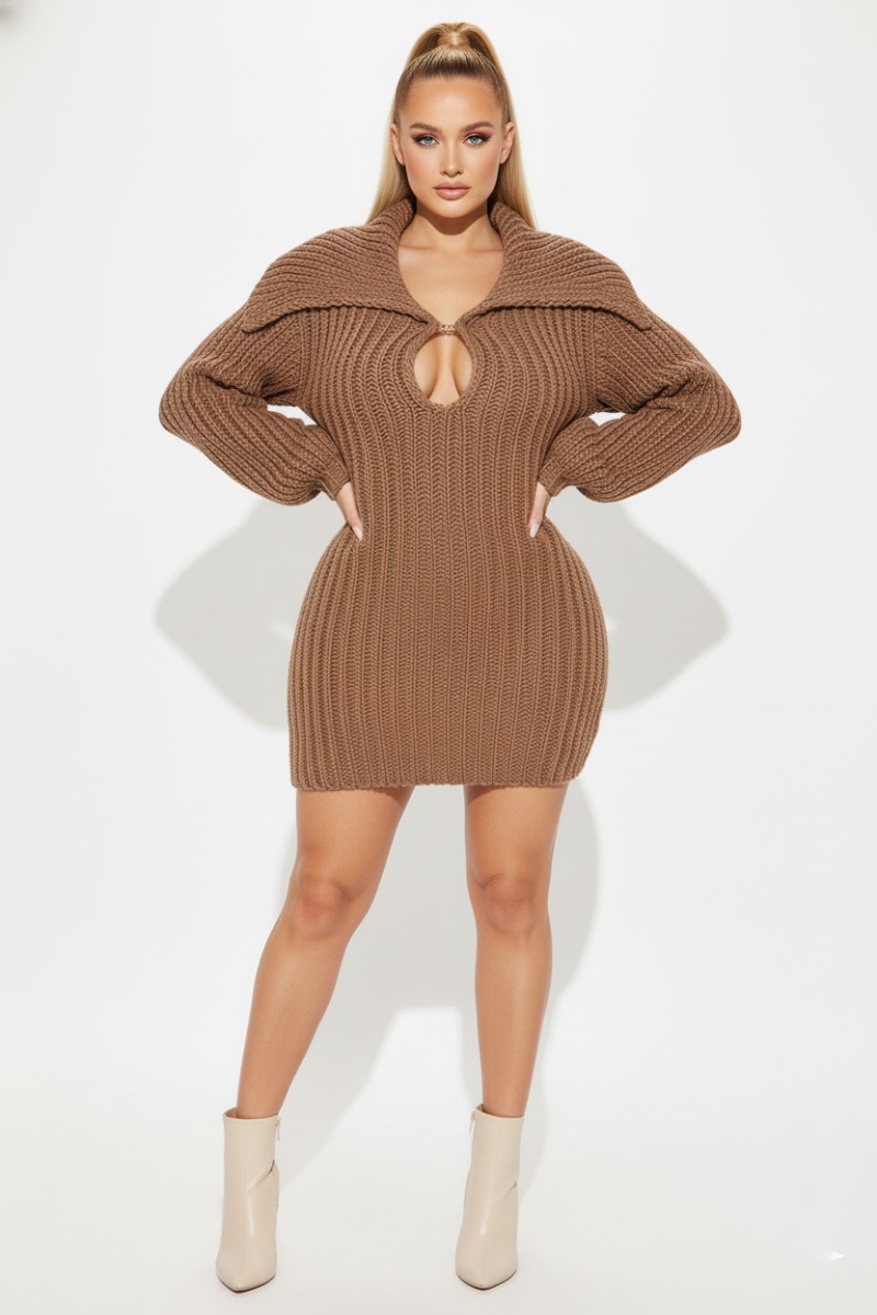 Lantern sleeve slim winter elasticity sweater dress