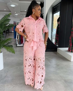 Hollow European style tops commuting bandage pants 2pcs set