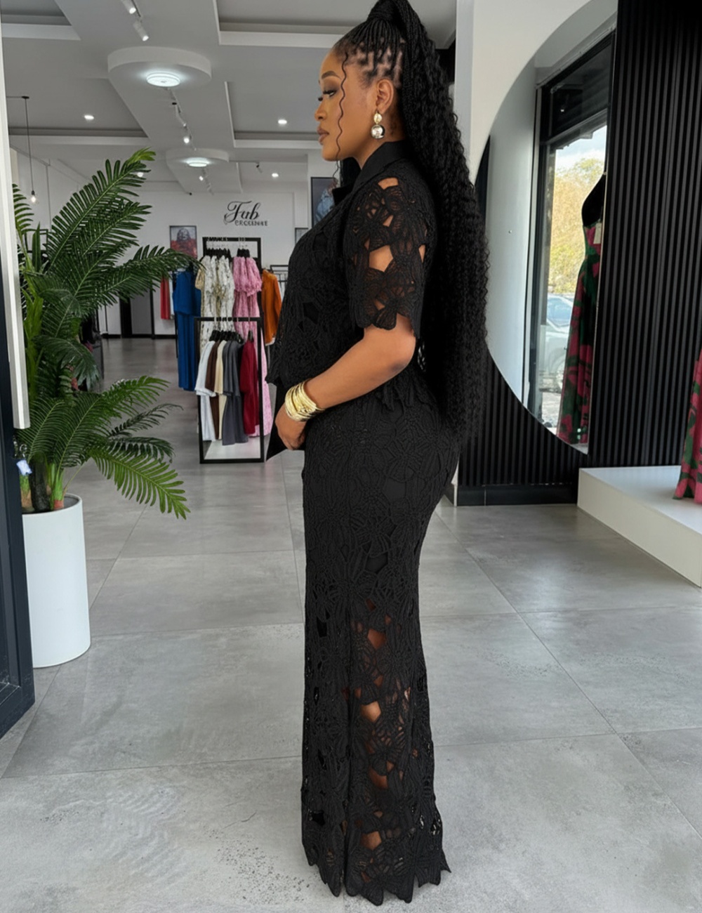 Hollow European style tops commuting bandage pants 2pcs set