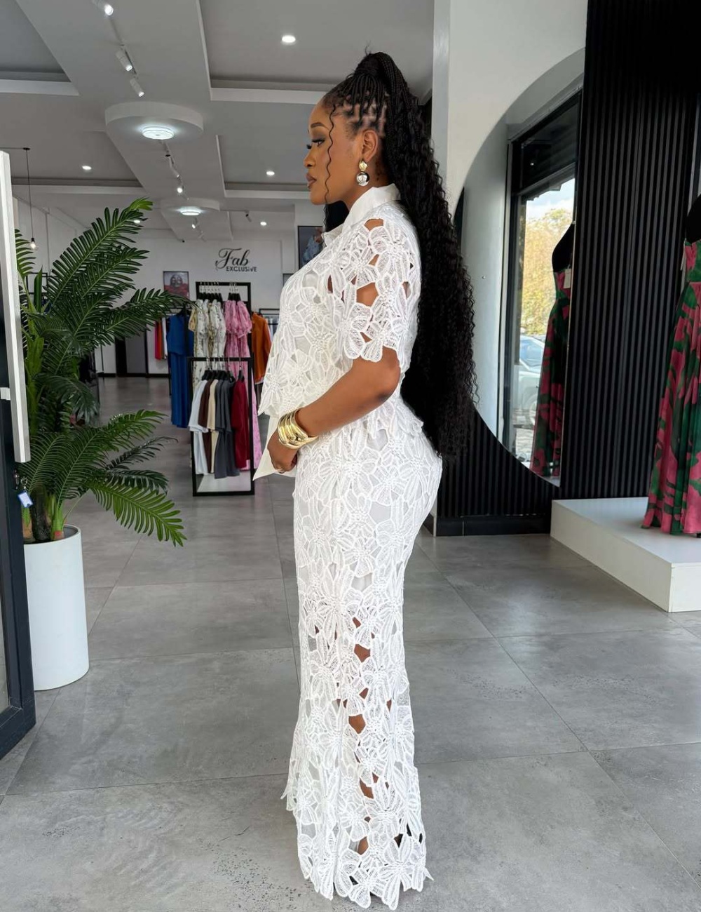 Hollow European style tops commuting bandage pants 2pcs set