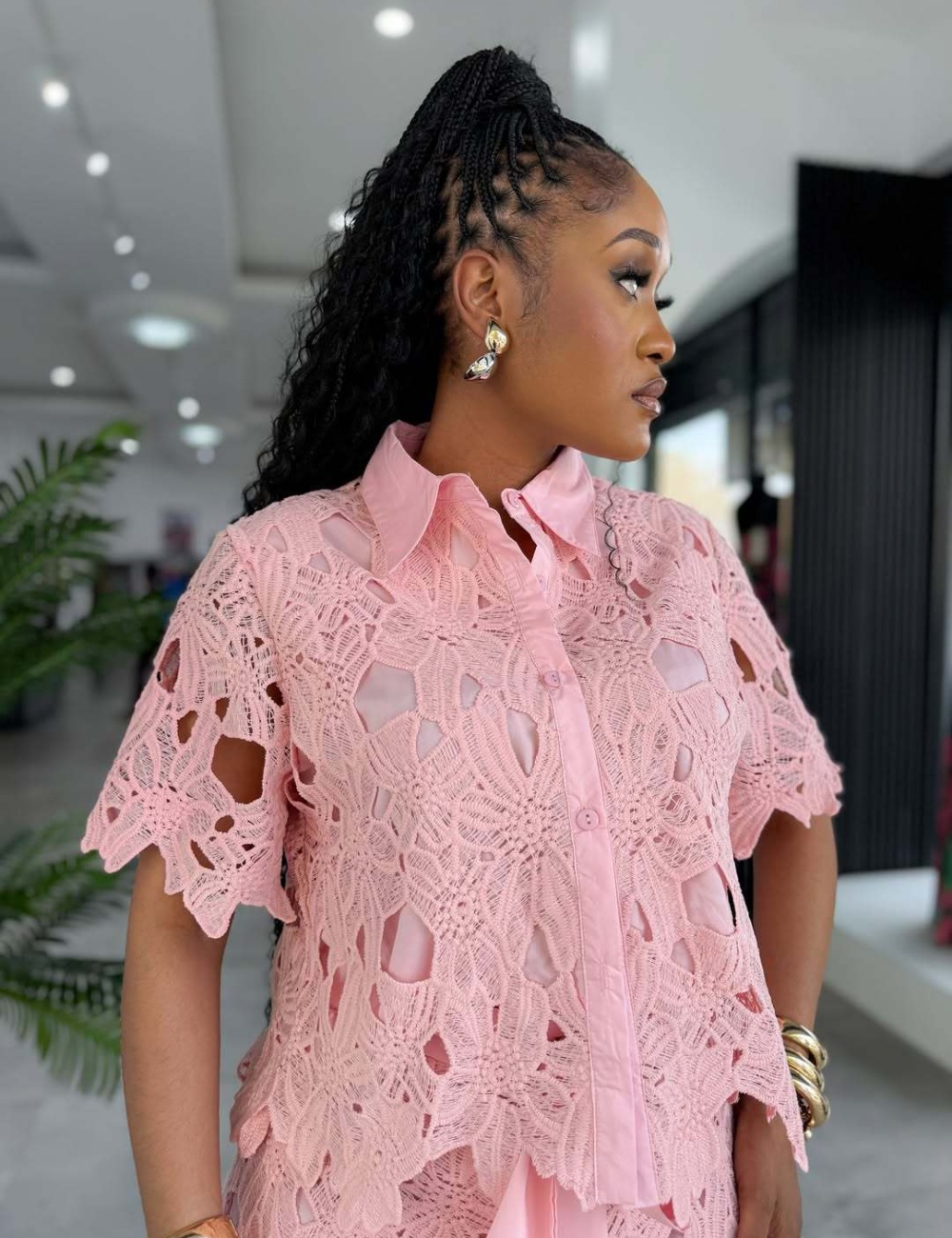 Hollow European style tops commuting bandage pants 2pcs set