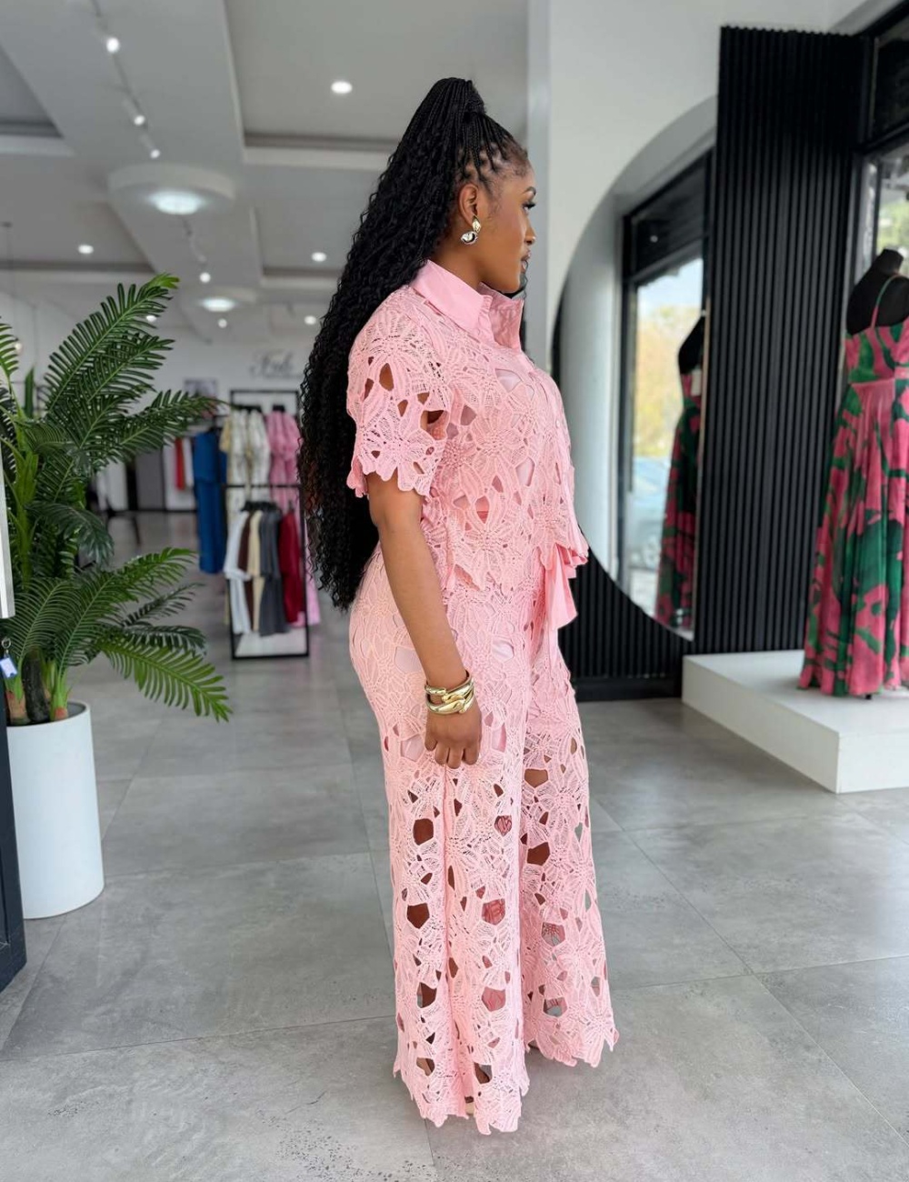 Hollow European style tops commuting bandage pants 2pcs set