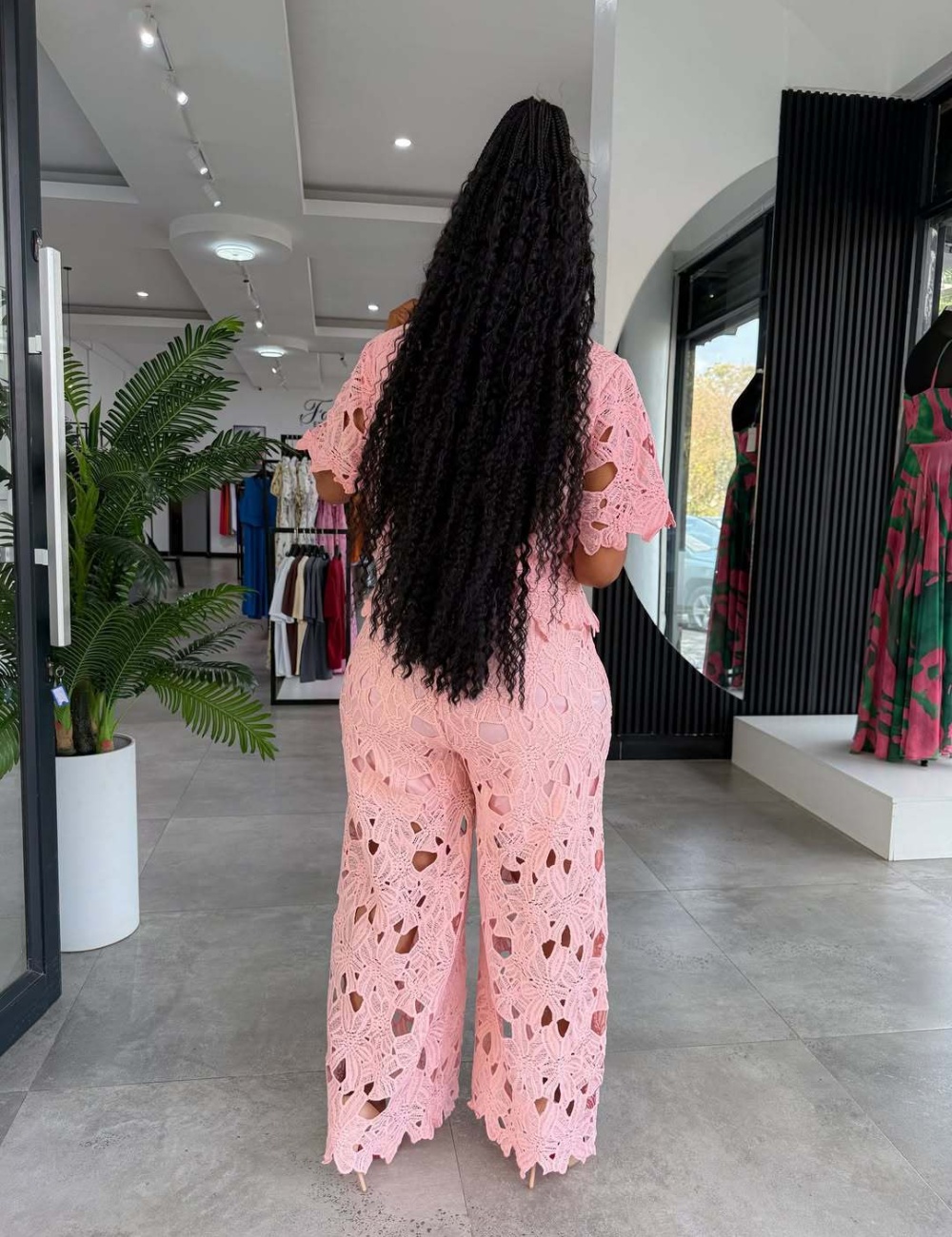 Hollow European style tops commuting bandage pants 2pcs set