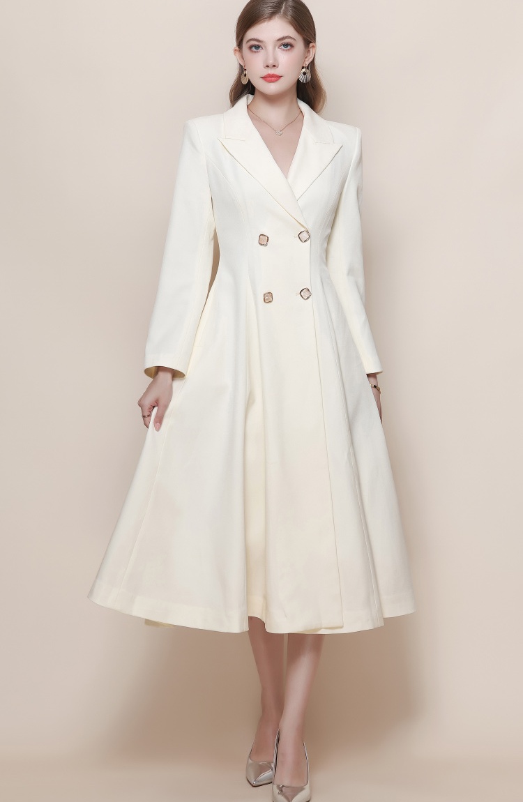 France style double-breasted coat pinched waist windbreaker