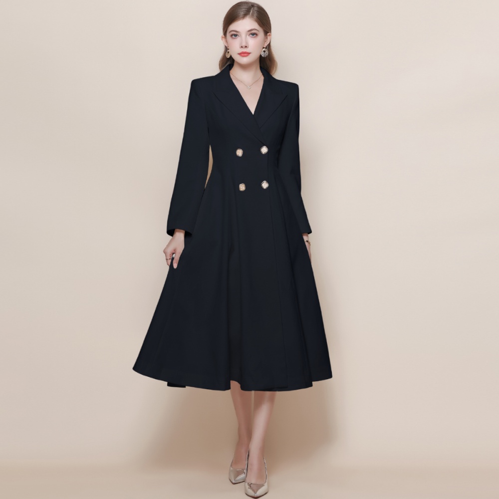 Double-breasted temperament windbreaker long coat