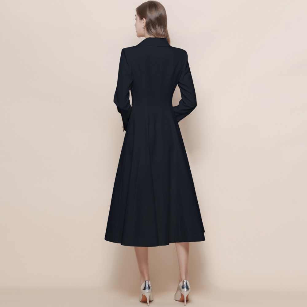 Double-breasted temperament windbreaker long coat