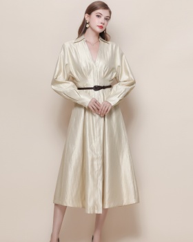 With belt light luxury V-neck France style dress