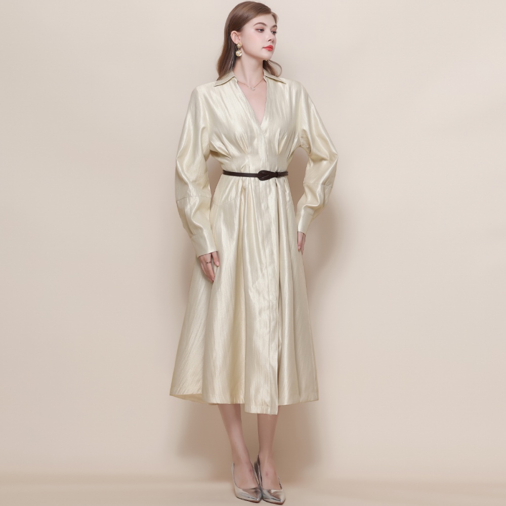 With belt light luxury V-neck France style dress