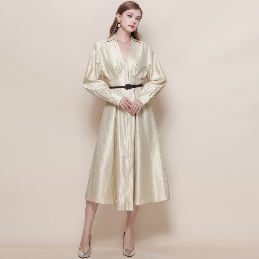 With belt light luxury V-neck France style dress