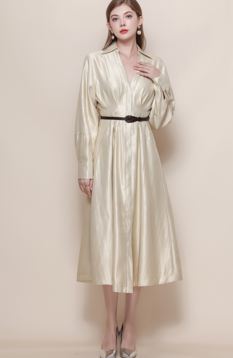 With belt light luxury V-neck France style dress