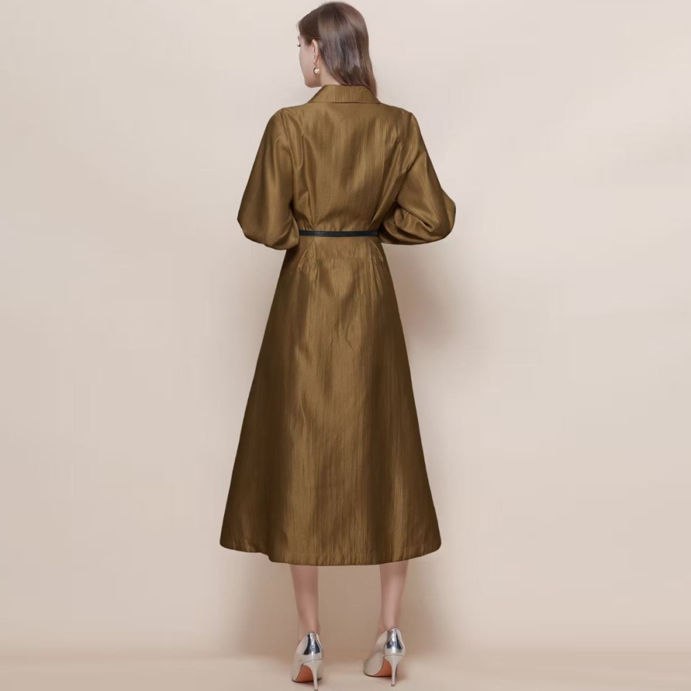 Pinched waist France style V-neck long sleeve dress