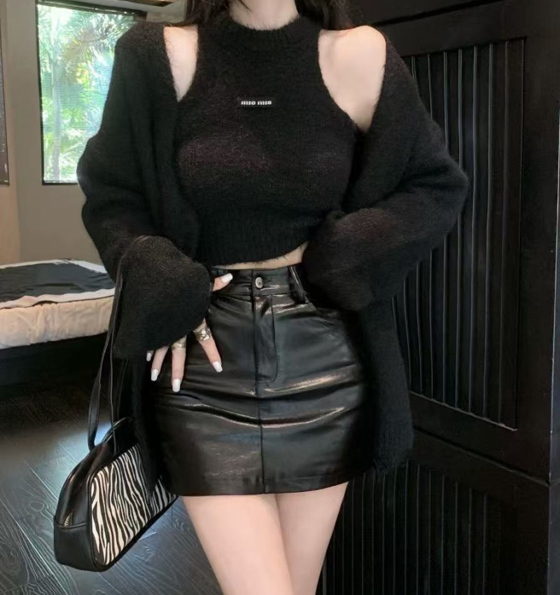 Tight halter cardigan knitted slim sweater 2pcs set