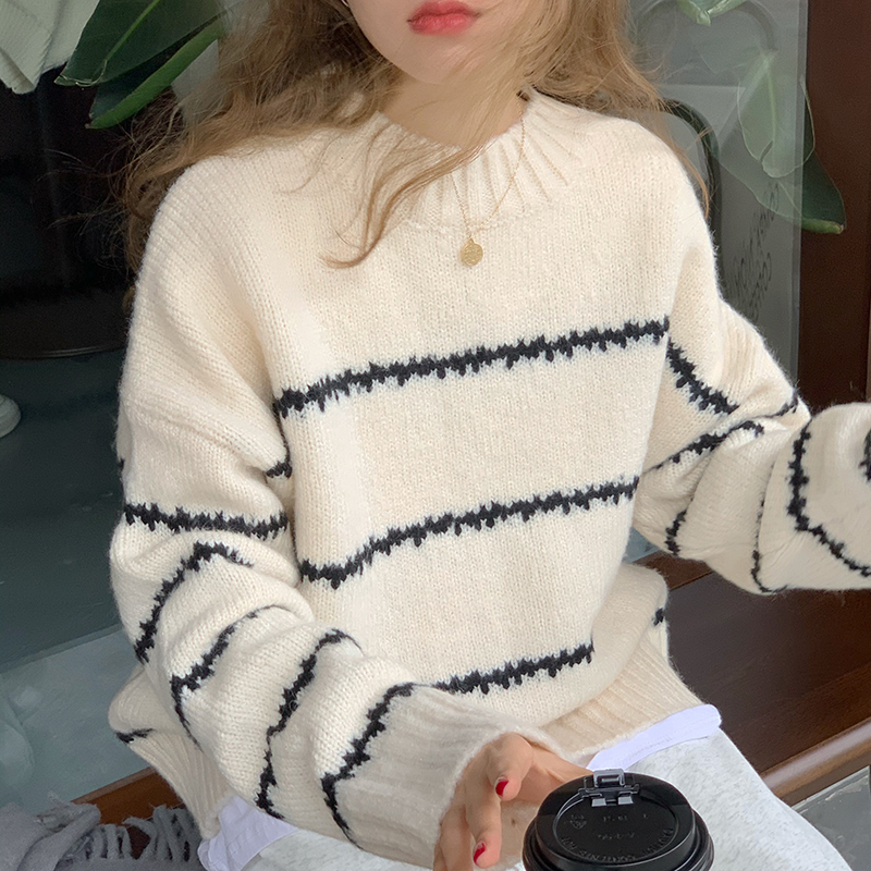Autumn and winter retro stripe sweater for women