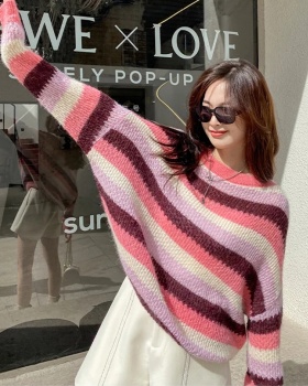 Colors stripe mixed colors sweater loose sweet autumn tops