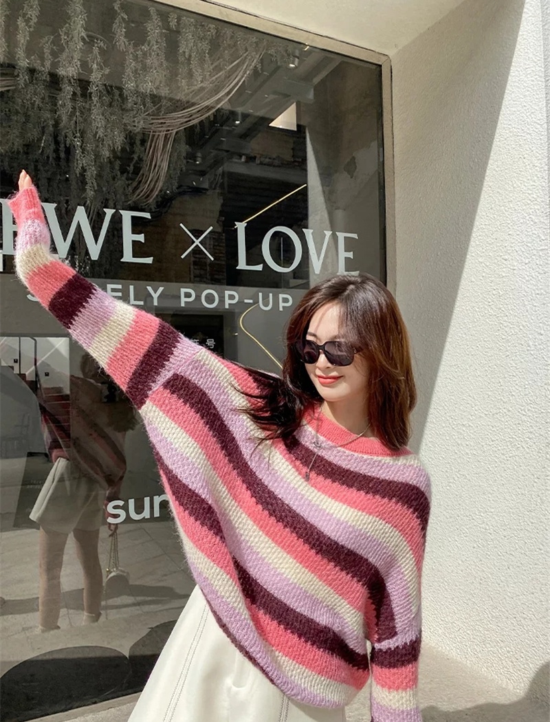 Colors stripe mixed colors sweater loose sweet autumn tops
