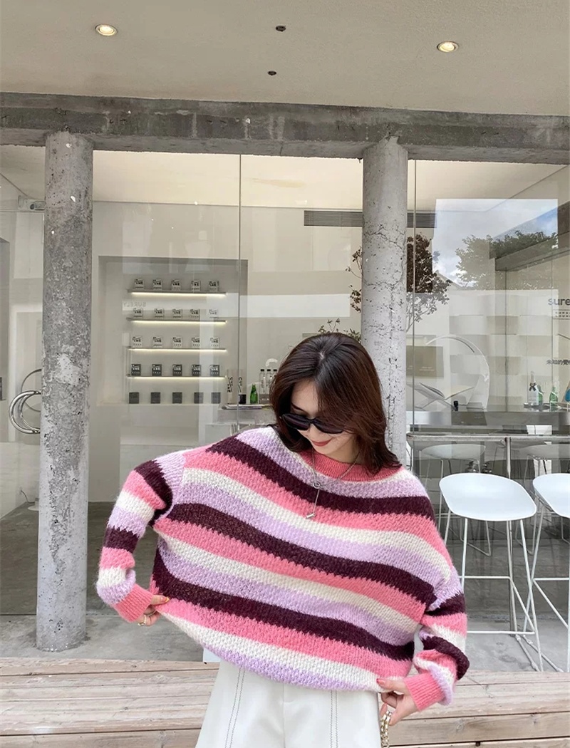 Colors stripe mixed colors sweater loose sweet autumn tops