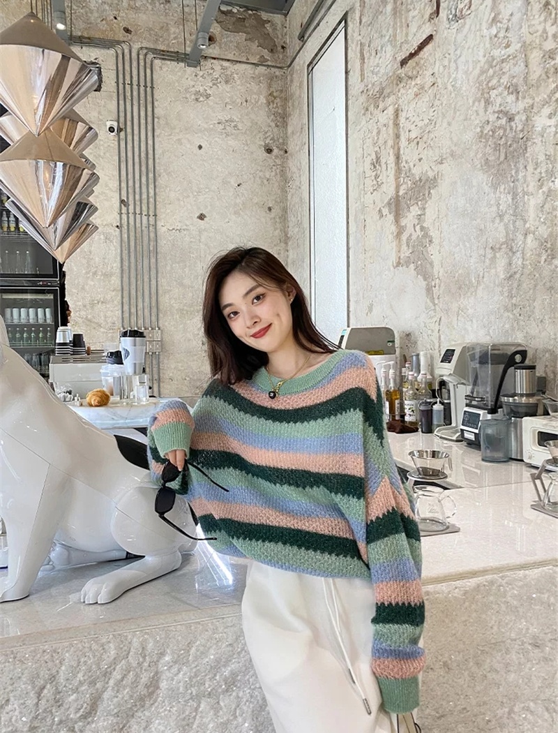 Colors stripe mixed colors sweater loose sweet autumn tops