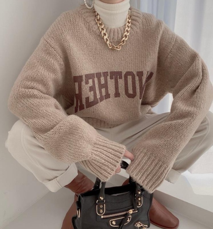 Loose letters all-match thick thermal printing Casual sweater
