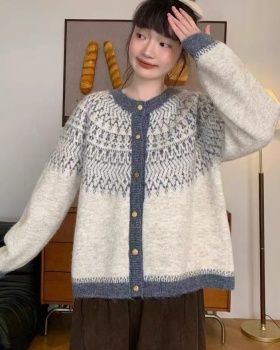 Jacquard sweater retro tops for women