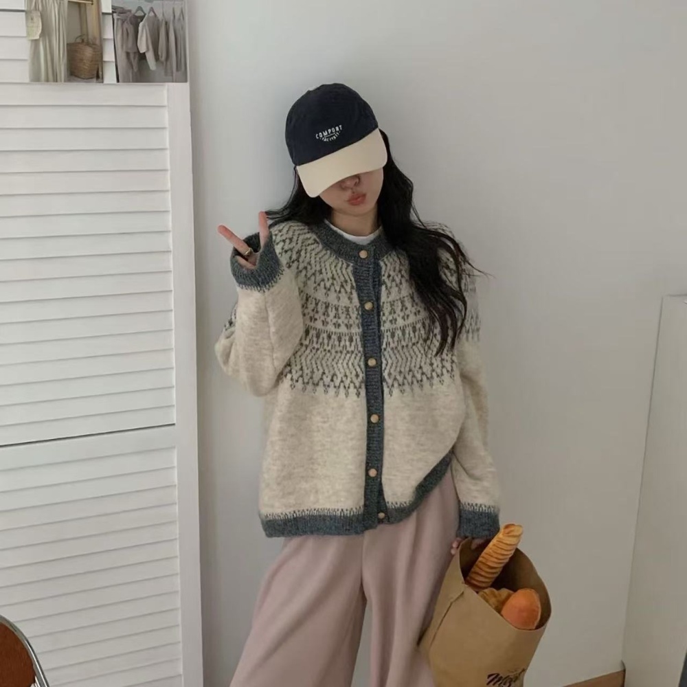 Jacquard sweater retro tops for women