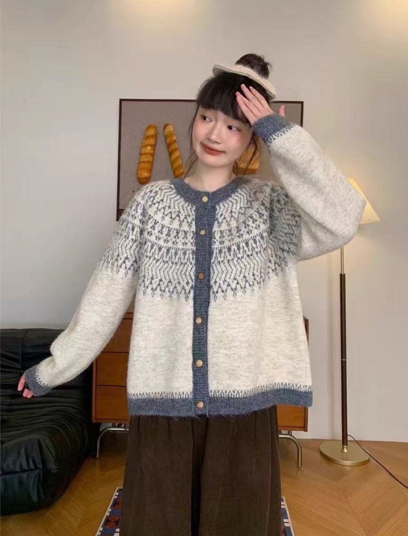 Jacquard sweater retro tops for women