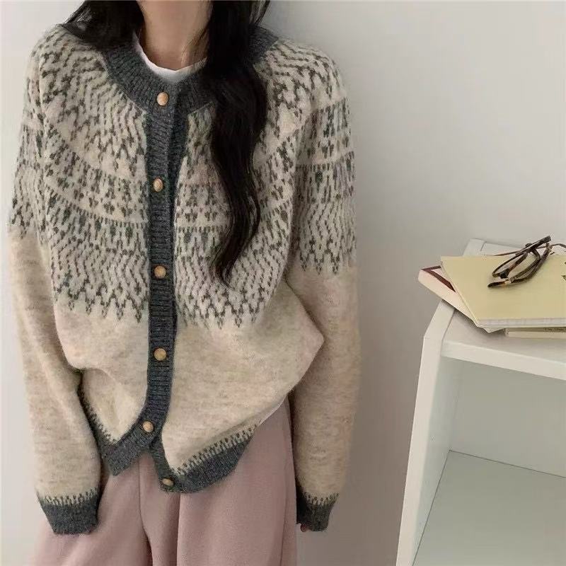 Jacquard sweater retro tops for women