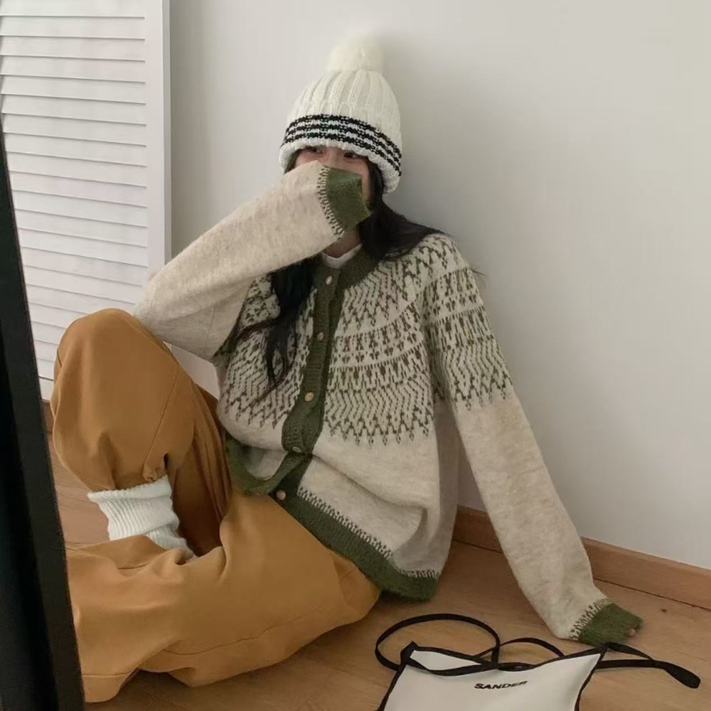 Jacquard sweater retro tops for women