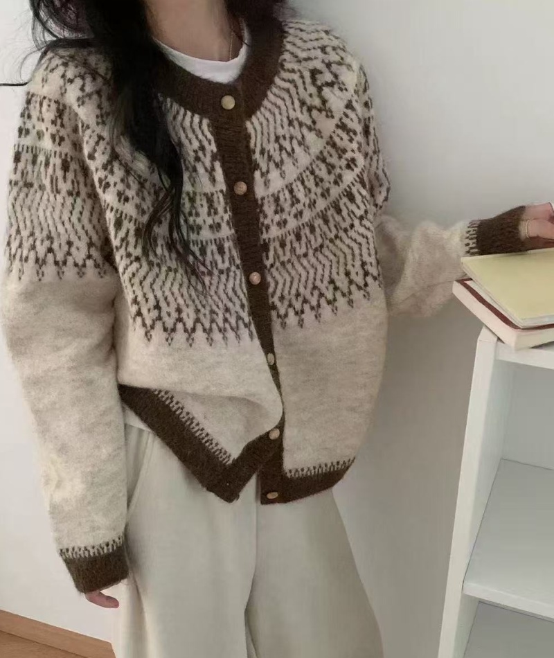 Jacquard sweater retro tops for women