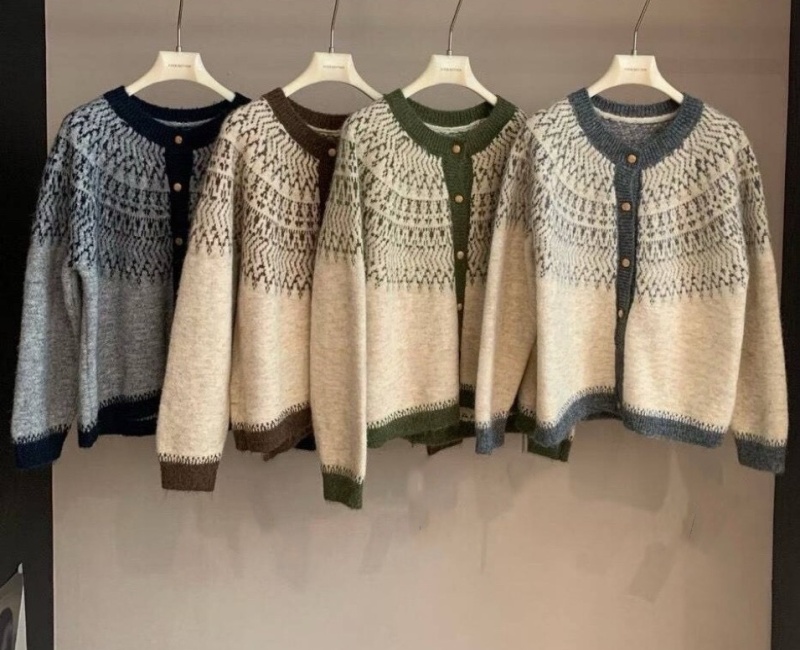 Jacquard sweater retro tops for women