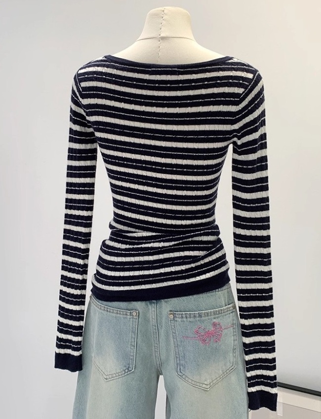 Stripe V-neck sweater knitted tops for women