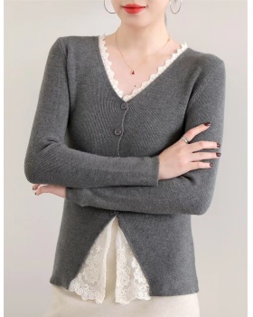 Autumn enticement tops splice bottoming shirt for women